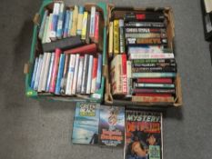 Two trays of crime fiction books