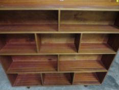 A open face teak bookcase - H 128 cm, W 145 cm, D 24 cm