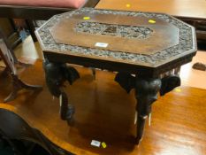 An unusual carved Eastern elephant table H 43 cm W 56 cm