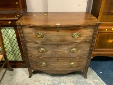 A 19th century mahogany bow front chest of three drawers H 92 cm W 93 cm