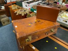 A quality leather suitcase (no handle) and a smaller case. (2)