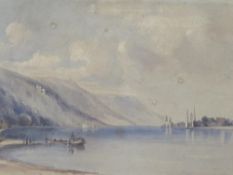 Circle of James Duffield Harding, watercolour Italian Lake scene with boats and figures, see verso