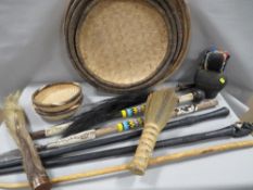 A quantity of African tribal items to include a beaded Zulu stabbing spear, a beaded staf fly