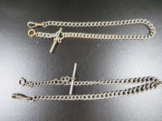 Two antique white metal gents pocket watch chains