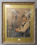 An antique watercolour of a Dutch style interior