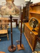 Two vintage mahogany standard lamps to include a gilt ewer table lamp. (3) A/F