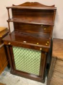 A small mahogany early 20th century chiffonier with brass grill H 142 cm W 77 cm