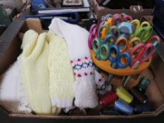 A crafting relating scissors set, together with a selection of vintage 1970s childrens knitwear etc