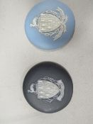 Two small circular Wedgwood plaques with the Hanley town crest - the blue jasper ware example for