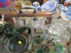 Three trays of ceramics and glass to include a tantalus A/F