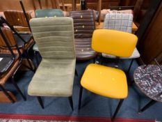 Five assorted modern leather harlequin dining chairs