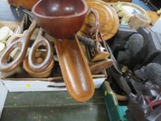 A Tray of assorted African tribal treen etc together with a tray of African book ends etc
