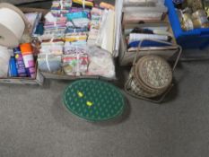 A collection of Fat Quarters fabrics, lace to include a vintage sewing basket etc