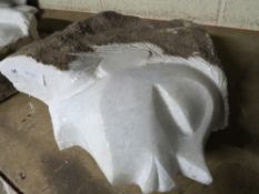 A white marble quartz type statue of a tribal woman's head - H 50 cm, W 40 cm