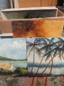 A box of assorted paintings, prints etc.
