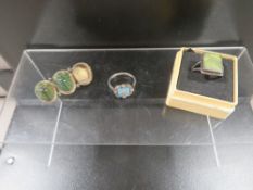 Two vintage silver rings and antique Scarab brooch