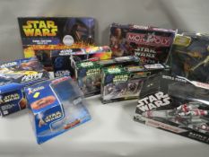 Mixed boxed Stars Wars items to include AT-TE, episode 1 Stap, Jango Fetts target game, Saga edition
