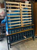 A modern pine and painted double bed frame W 140 cm