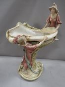 A large Royal Dux art nouveau style vase in the form of two ladies around a conch shell - piece of