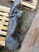 A large stone type erotic statue of a lady and a man - H 150 cm, W 35 cm