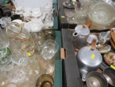 Five trays of assorted glass and metal ware