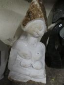 A white marble type statue of a lady feeding a baby - H 90 cm, W 40 cm