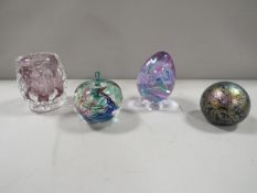 Four items of studio art glass, to include a Liskeard studio glass vase, Caithness paperweight,