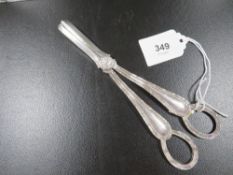 A pair of hallmarked silver early Victorian grape scissors by Thomas Bradbury & Sons Sheffield