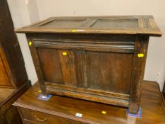 A small oak two panel antique coffer W 75 cm