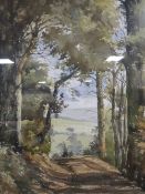 A Sidney Perrin watercolor fo a wooded path