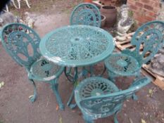 An aluminium garden table set with 4 chairs
