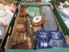 Three trays of collectables, china, wood etc