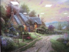 A Thomas Kinkade signed country landscape with cottage, 40 x 50 cm