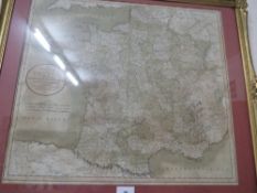 An antique French map together with a sacred crane watercolour etc. (4)