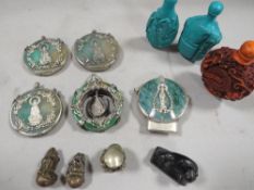 A box of assorted modern reproduction Oriental miniatures to include snuff bottles