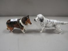 A Royal Doulton figure of a black and white English setter HN1050 together with a collie A/F