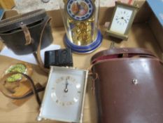 A tray of vintage clocks and binoculars etc 136