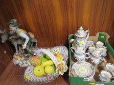 A Capo Di Monte tea set together with a Capo Di Monte Fruit basket and a Capo Di Monte figure of a