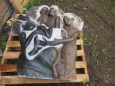 A large stone type statue of a tribal family - H 110 cm, W 106 cm