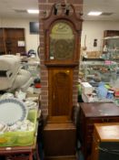 A oak cased 20th century brass faced long case clock with single weight and pendulum H 213 cm