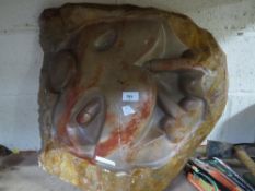 A marble stone type erotic scene flat back statue, L 90 cm, W 50 cm