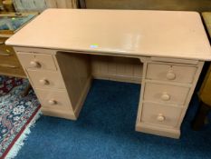 A small antique painted twin pedestal desk W 124 cm