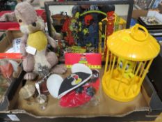 A tray of Disney collectables, to include a vintage Mickey and Pluto mirror, a pewter golfing themed