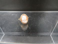 A hallmarked 9 carat gold cameo ring