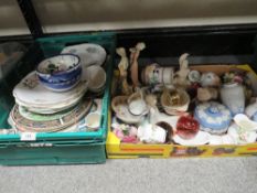 Two trays of assorted ceramics to include Wedgwood blue jasperware and Poole pottery examples