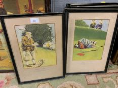 A set of six humerous golfing coloured prints