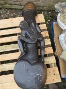 A large stone type erotic statue of a lady 'The Hugger' - H 140 cm. W 45 cm