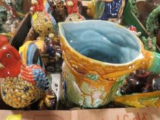 A tray of reproduction Staffordshire style figures to include a four horse coaching example