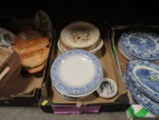 Two trays of assorted ceramics to include Enoch Wedgwood plates