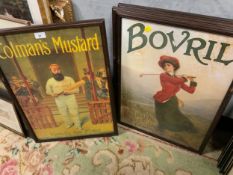 Four framed advertising prints